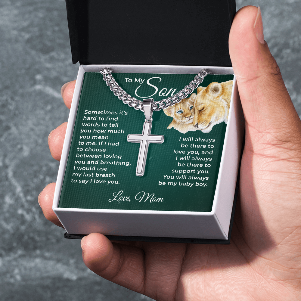 Cuban Chain with Cross Necklace - To My Son "I Love You"