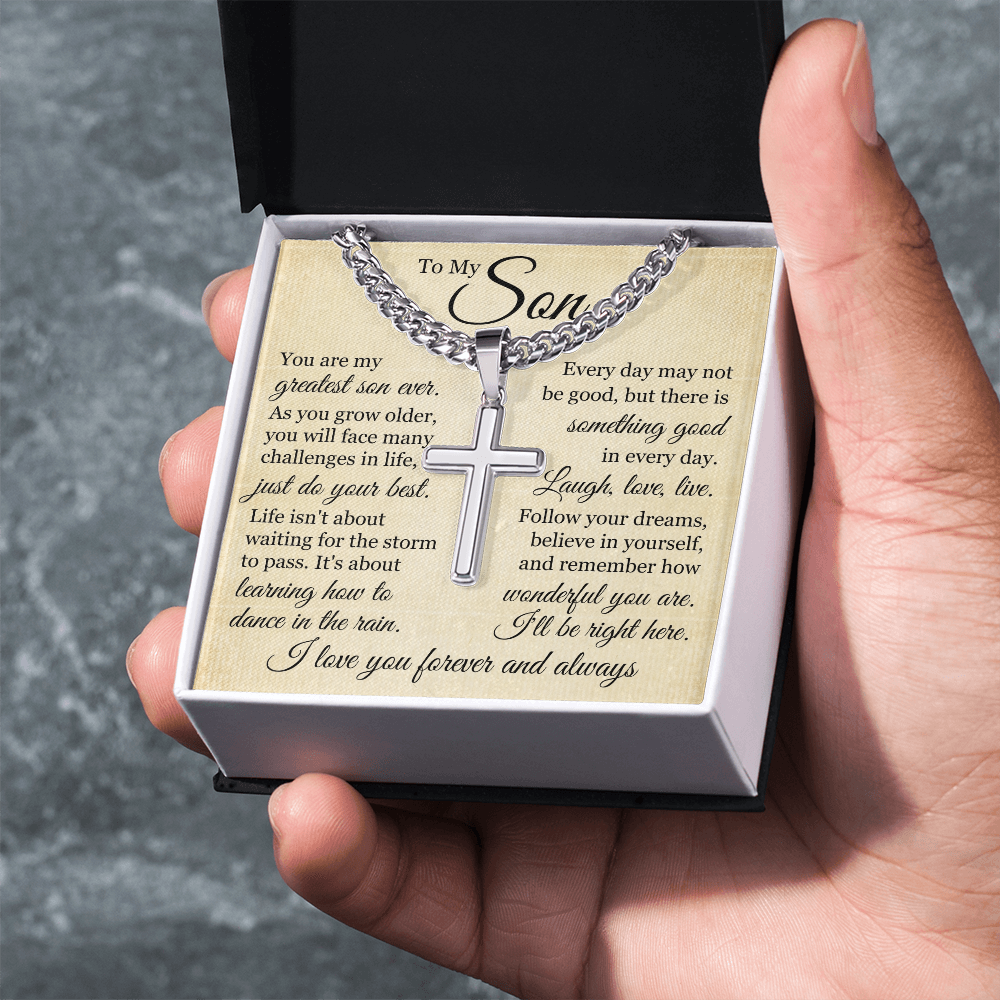 Cross Cuban Link Chain - To My Son "Just Do Your Best"