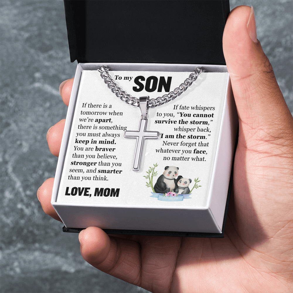 Cross Cuban Link Chain - To My Son "You Are Braver Than You Believe"