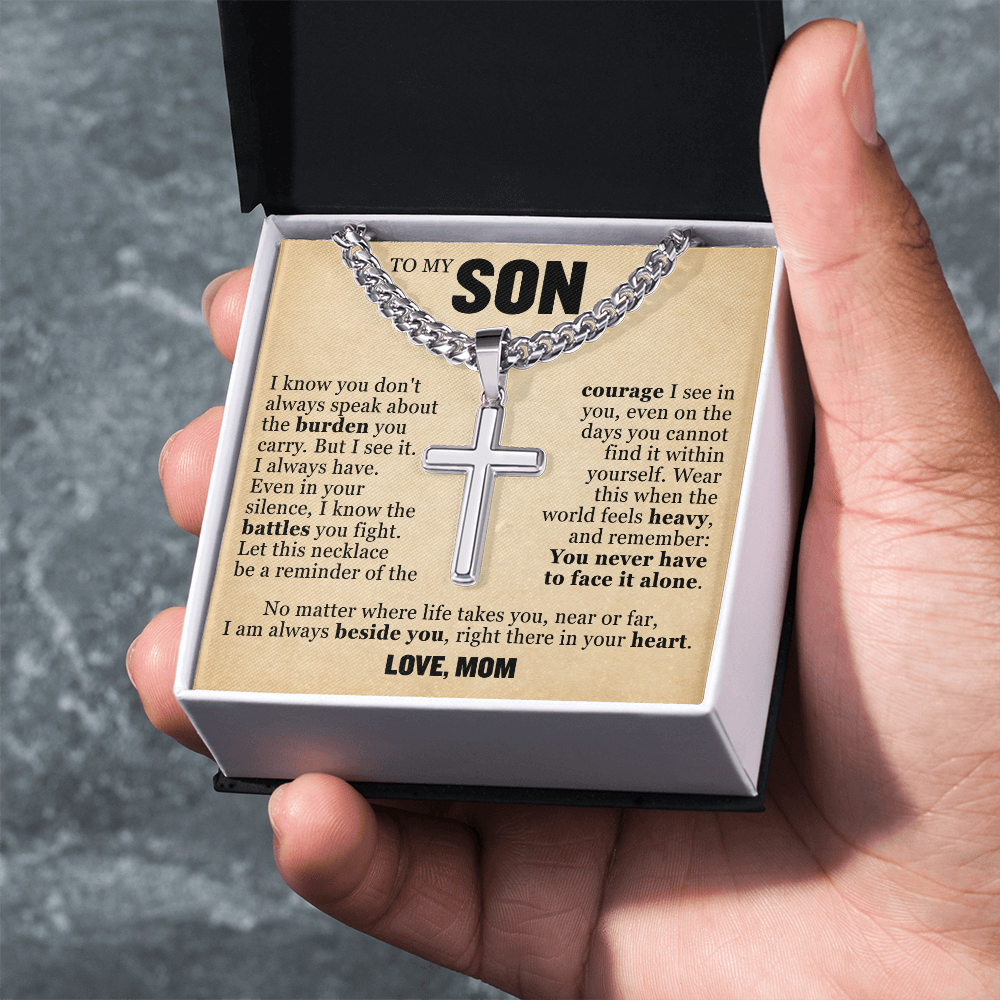 Cross Cuban Link Chain - To My Son "I Know The Battles You Fight"