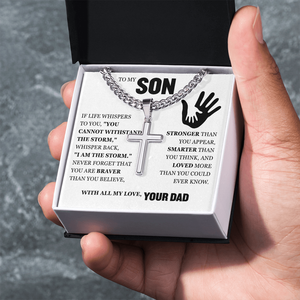 Cross Cuban Link Chain - To My Son "You Are Braver Than You Believe"