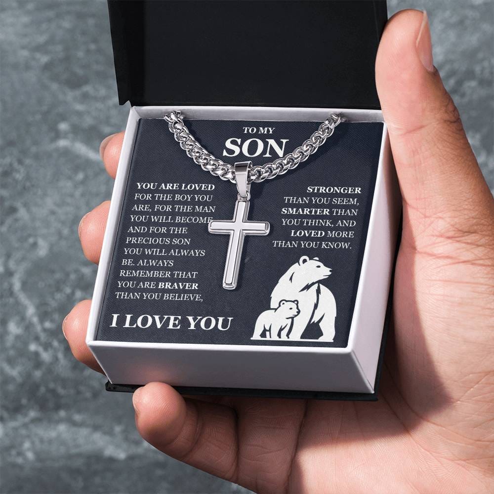 To My Son - Artisan Cross with Cuban Link Chain