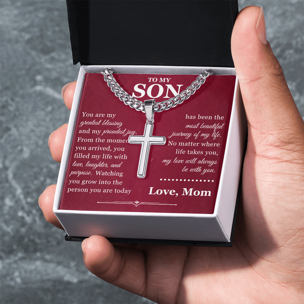 Artisan Cross with Cuban Link Chain - To My Son "You Are My Greatest Blessing"