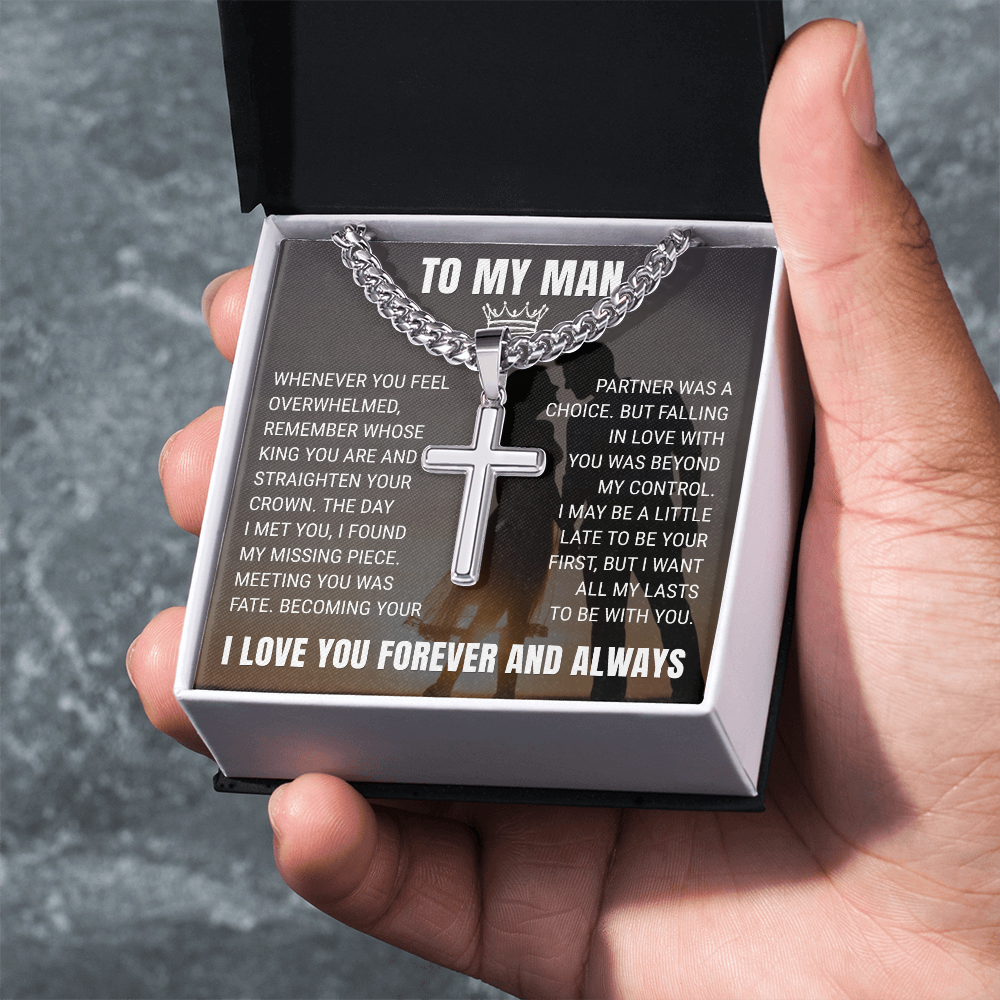 Cross Cuban Link Chain - To My Husband "Meeting You Was Fate"