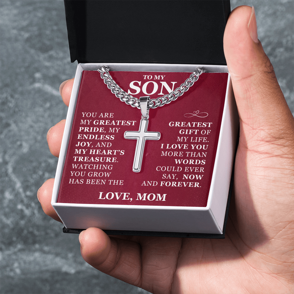 Artisan Cross with Cuban Link Chain - To My Son "I Love You"