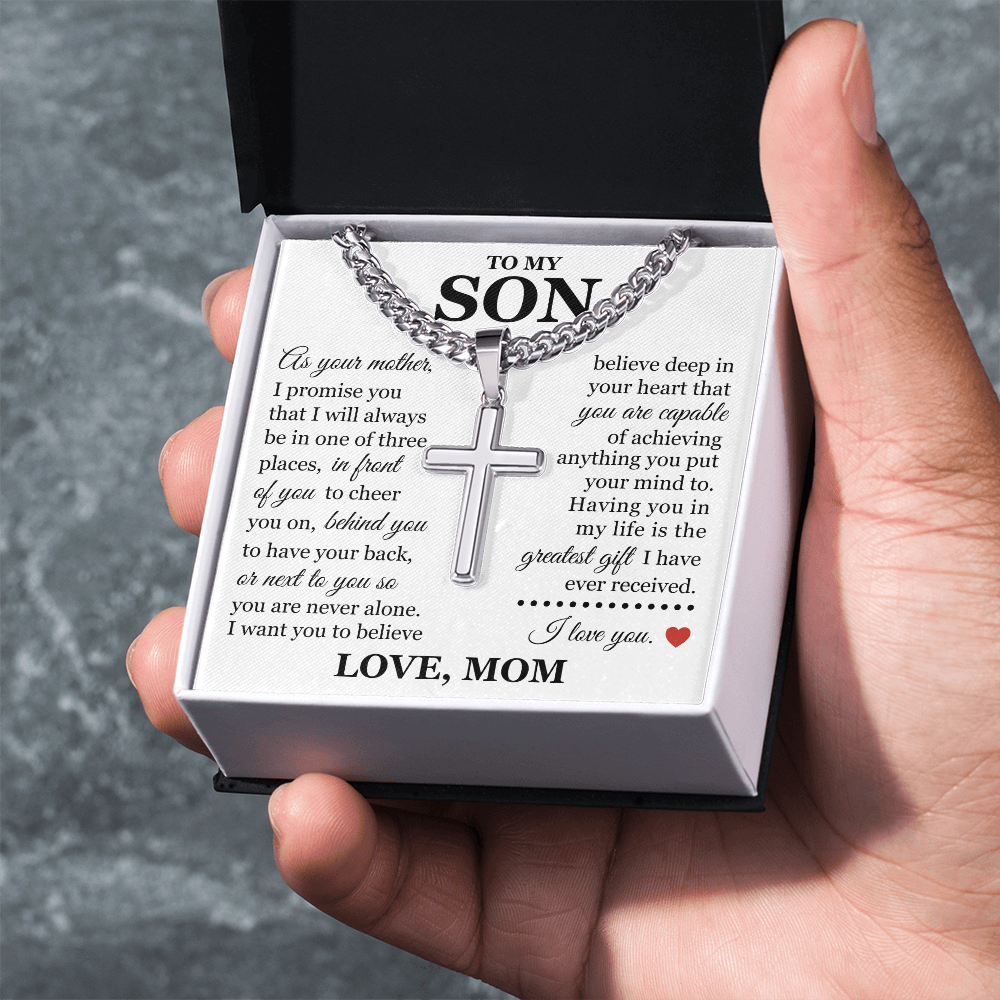 Artisan Cross with Cuban Link Chain - To My Son "You Are Never Alone"