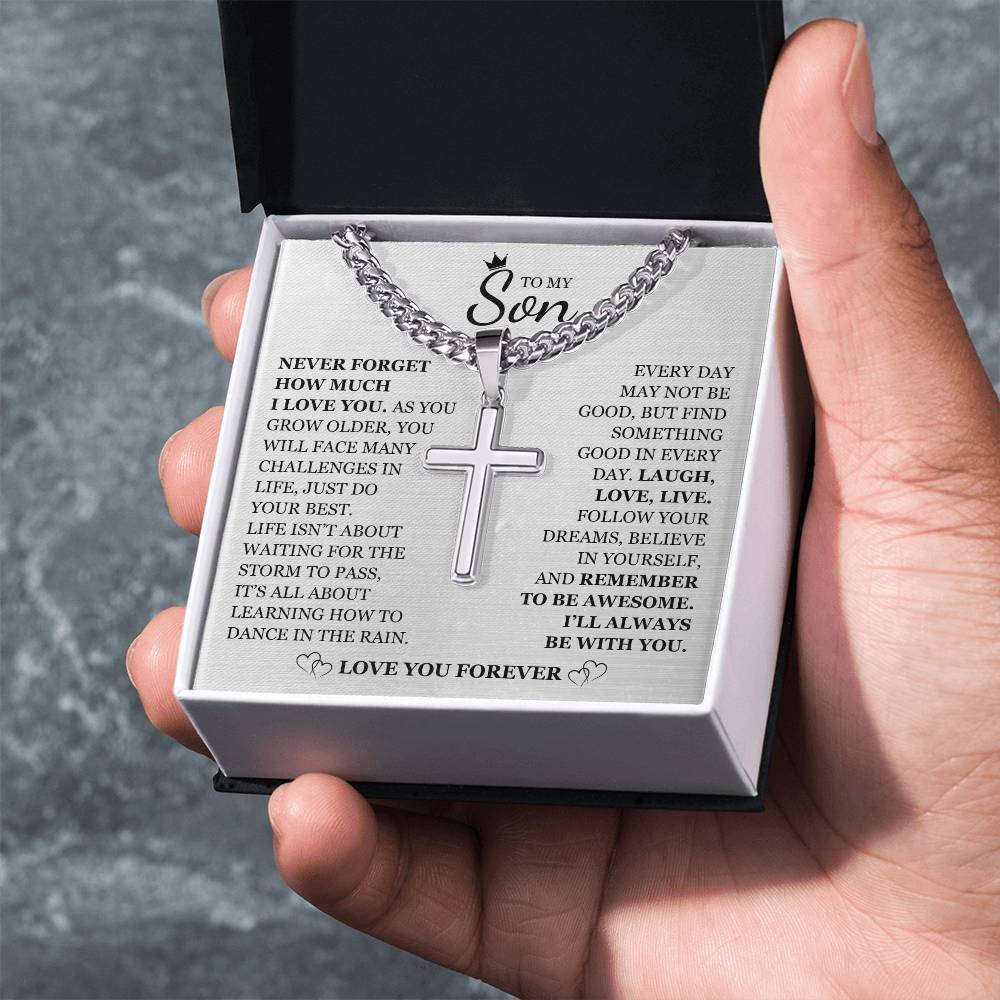 To My Son - Artisan Cross with Cuban Link Chain
