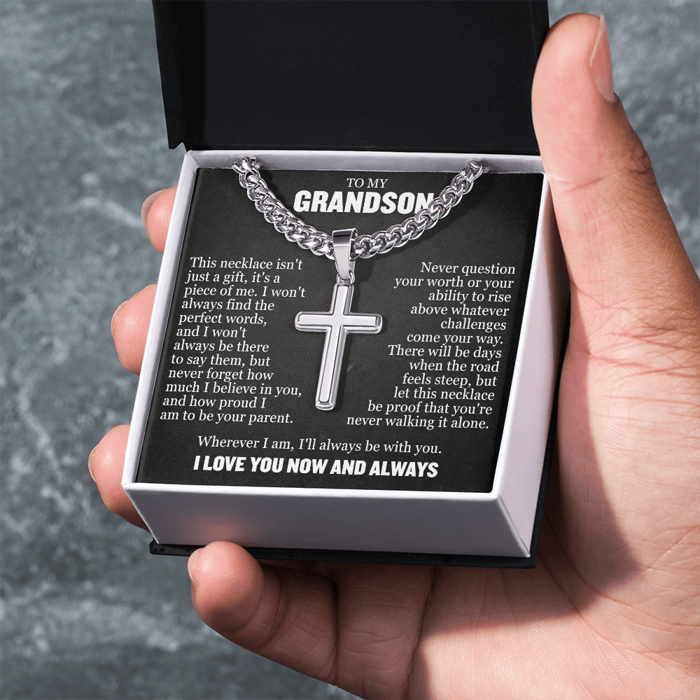 Cross Cuban Link Chain - To My Grandson "I'll Always Be With You"