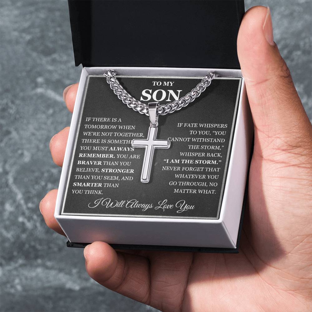 To My Son - Artisan Cross with Cuban Link Chain