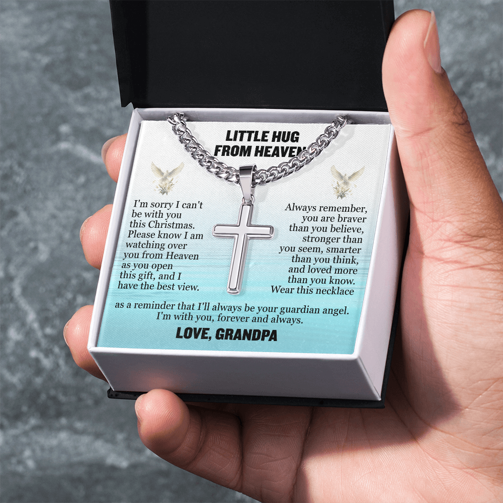 Cross Cuban Link Chain - Little Hug From Heaven From Grandpa