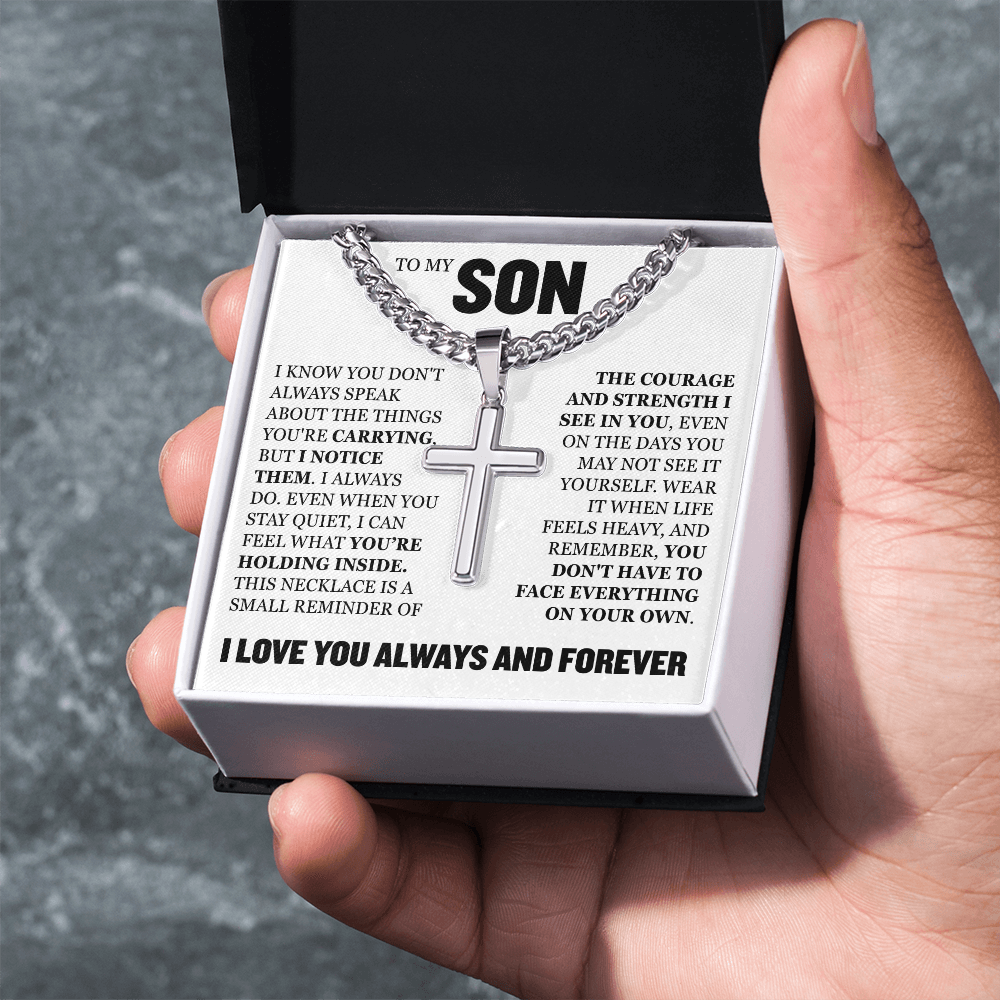 Cross Cuban Link Chain - To My Son "The Courage and Strength I See In You"