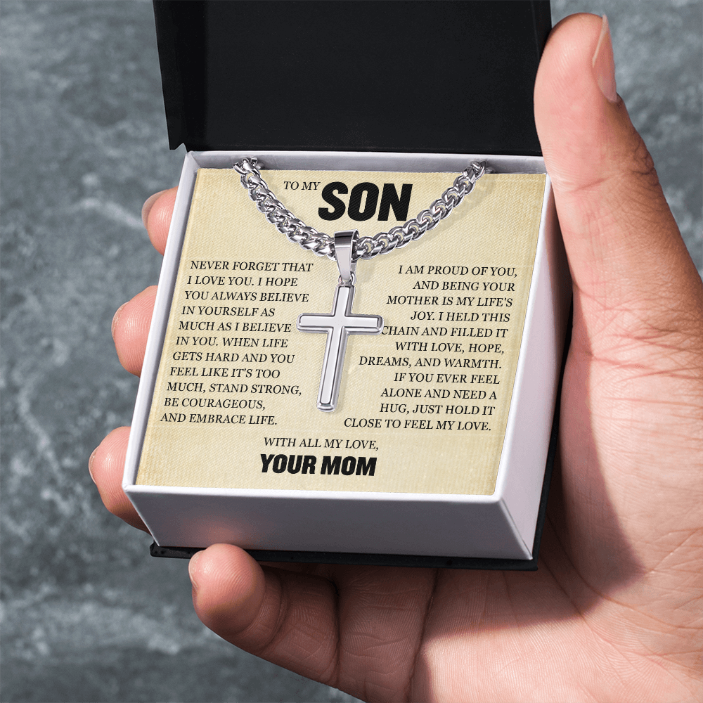 Cross Cuban Link Chain - To My Son "Always Believe in Yourself"