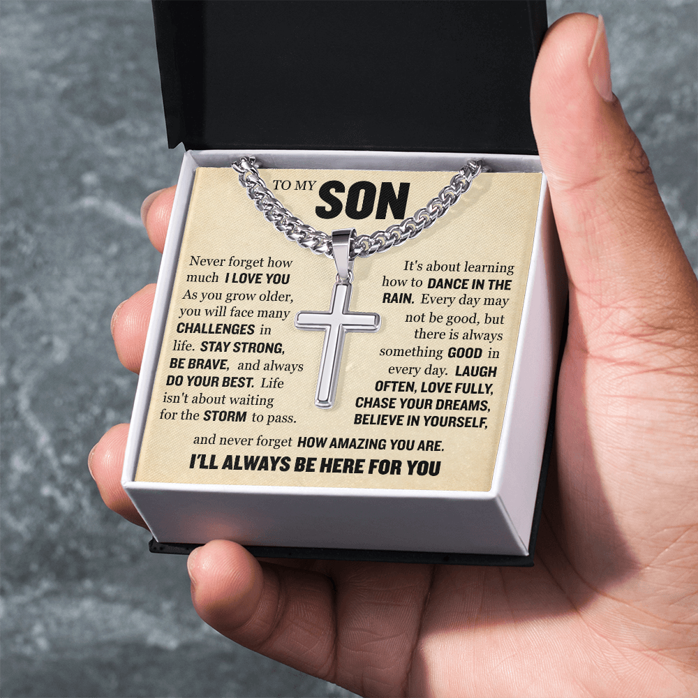 Cross Cuban Link Chain - To My Son "Never Forget How Amazing You Are"