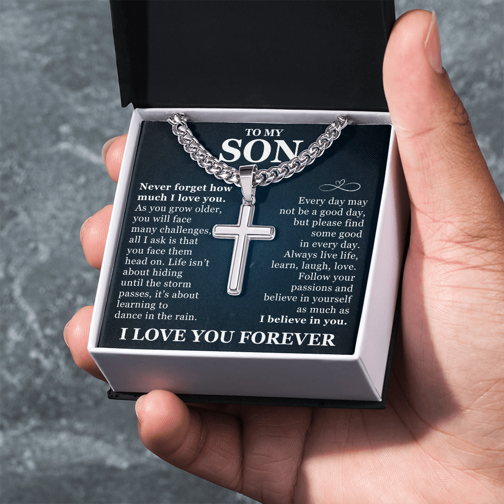 Artisan Cross with Cuban Link Chain - To My Son "I Believe In You"