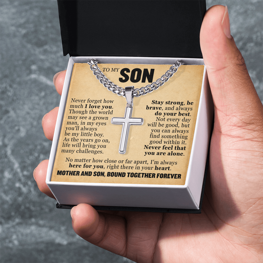 Cross Cuban Link Chain - To My Son "Mother and Son, Bond Together Forever"