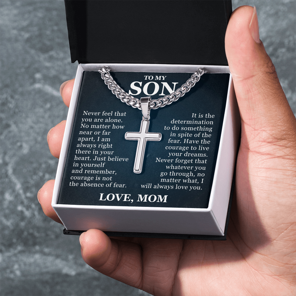 Artisan Cross with Cuban Link Chain - To My Son "I Will Always Love You"