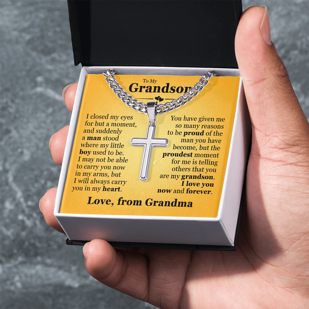 Cross Cuban Link Chain - To My Grandson "I Will Always Carry You In My Heart"
