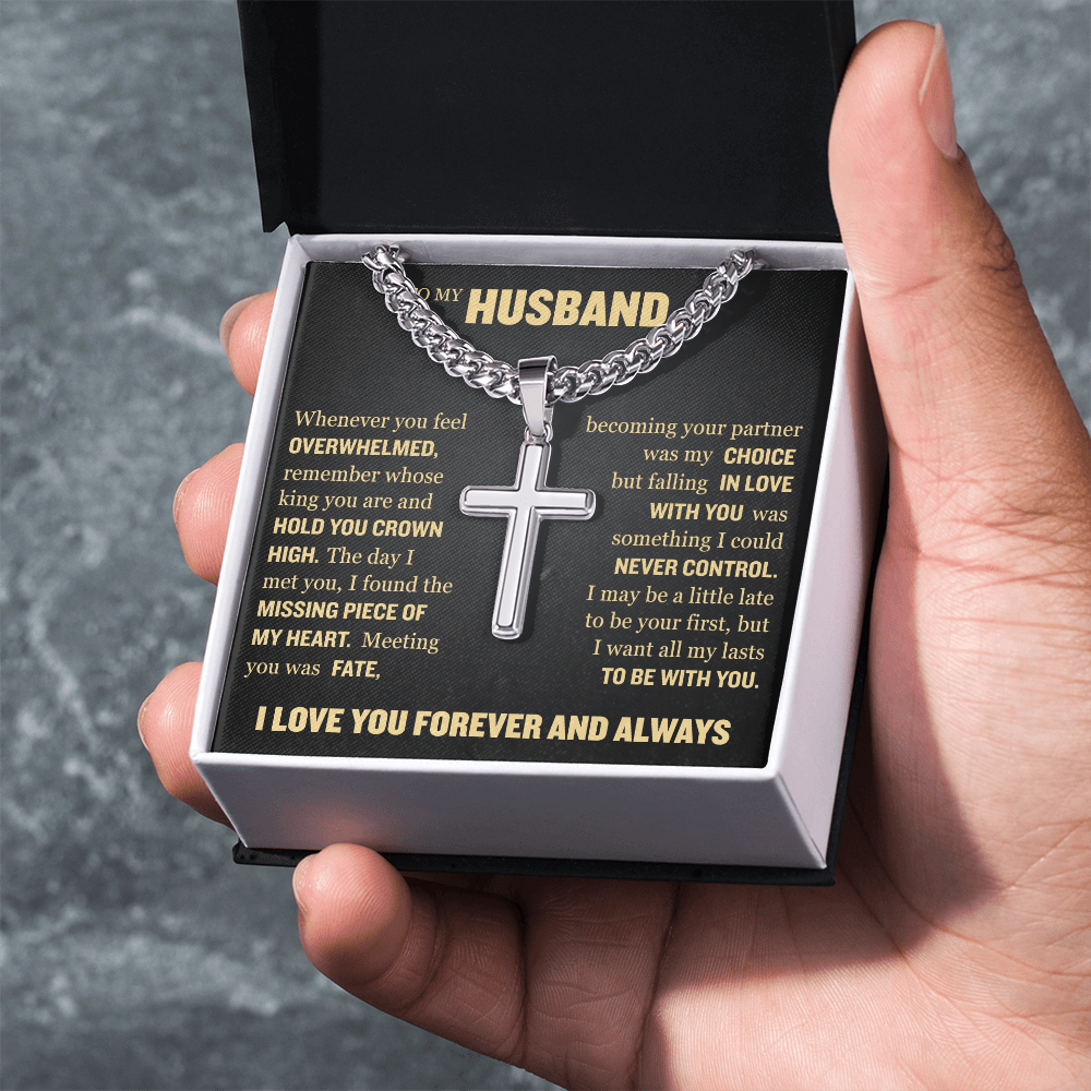 Cross Cuban Link Chain - To My Husband "I Found The Missing Piece of My Heart"