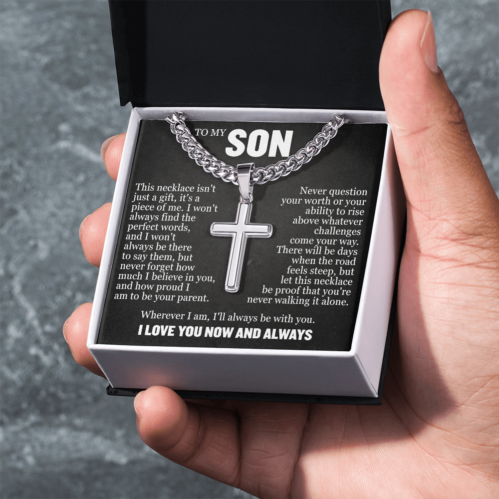 Cross Cuban Link Chain - To My Son "Never Question Your Worth"