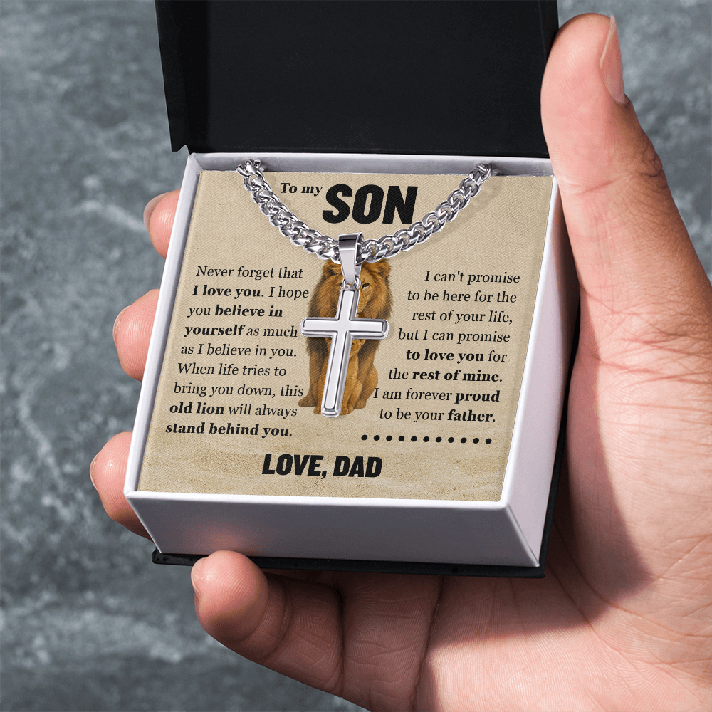 Cross Cuban Link Chain - To My Son "Never Forget That I Love You"