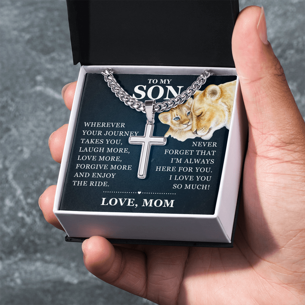 Artisan Cross with Cuban Link Chain - To My Son "I Love You So Much"