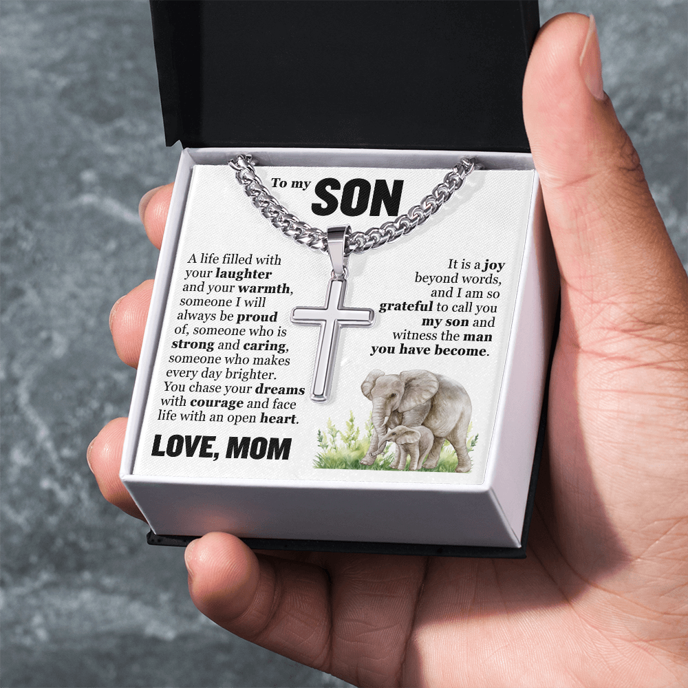 Cross Cuban Link Chain - To My Son "Chase Your Dreams With Courage"