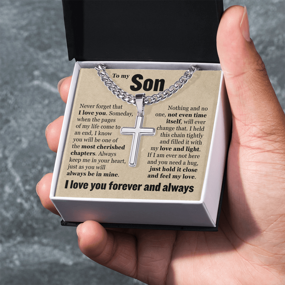 Cross Cuban Link Chain - To My Son "Always Keep Me In Your Heart"