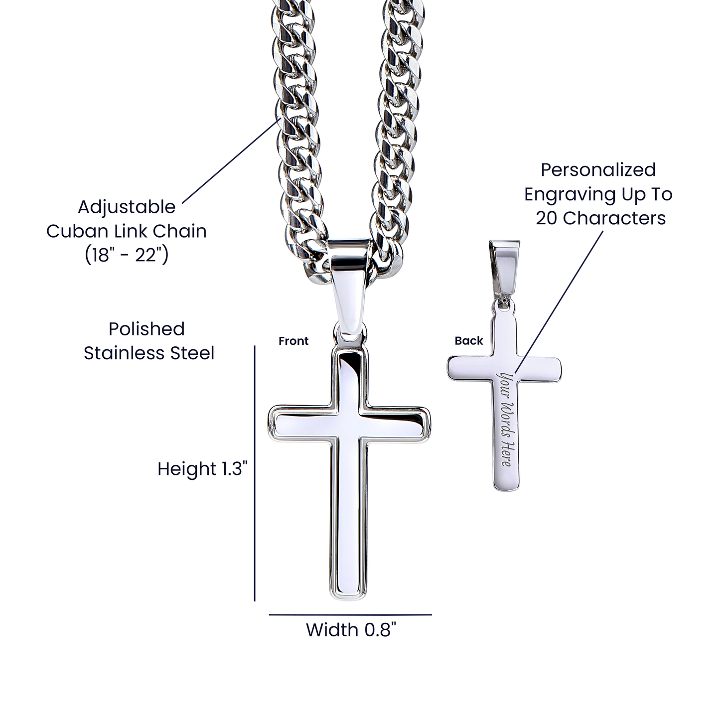 Cuban Chain with Cross Necklace - To My Grandson "Believe in Yourself"