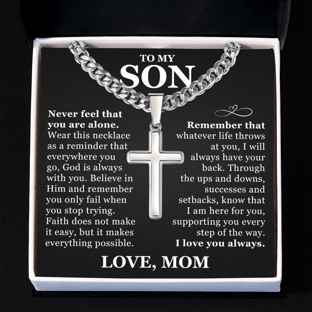 Artisan Cross with Cuban Link Chain - To My Son