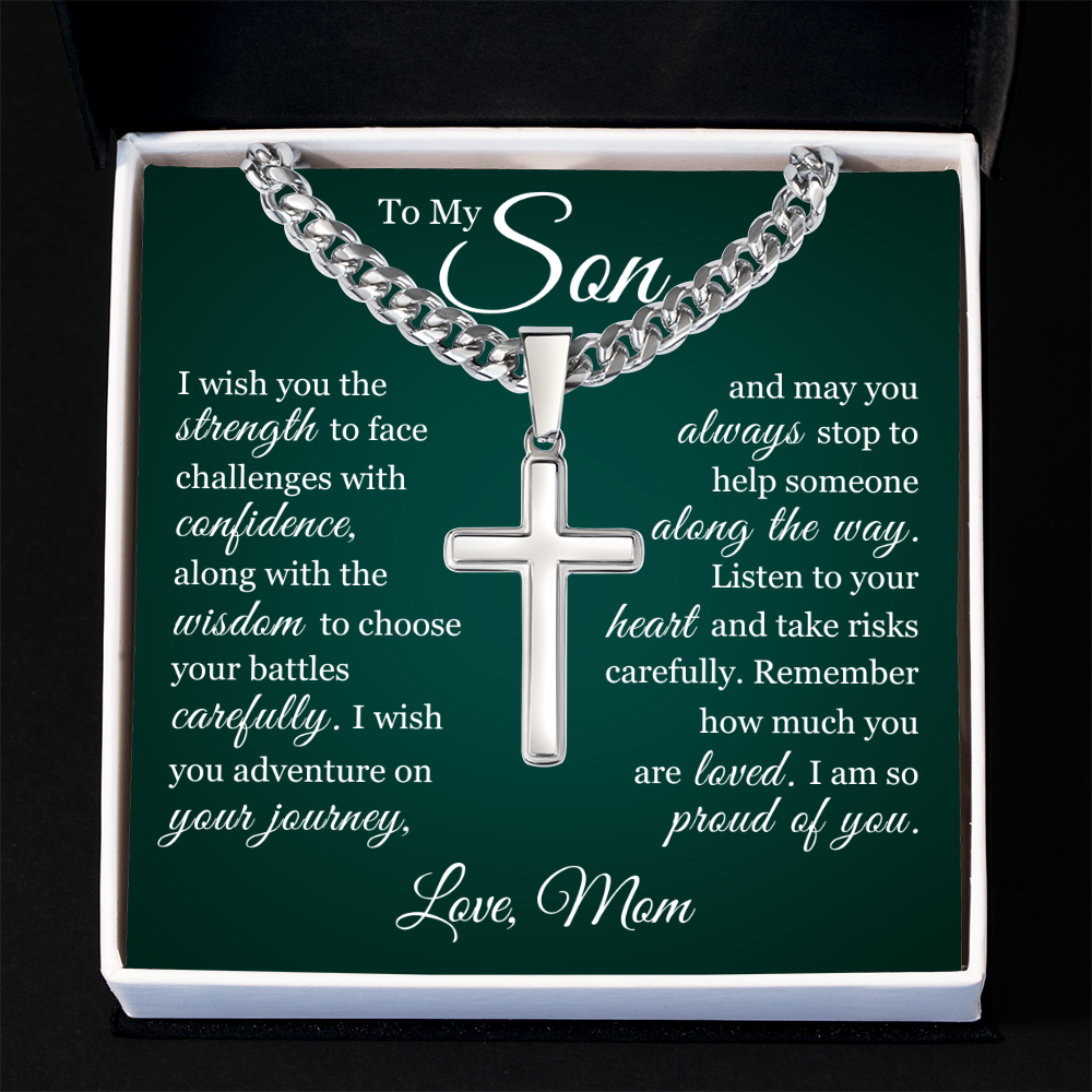 Artisan Cross with Cuban Link Chain - To My Son "I Am So Proud Of You"