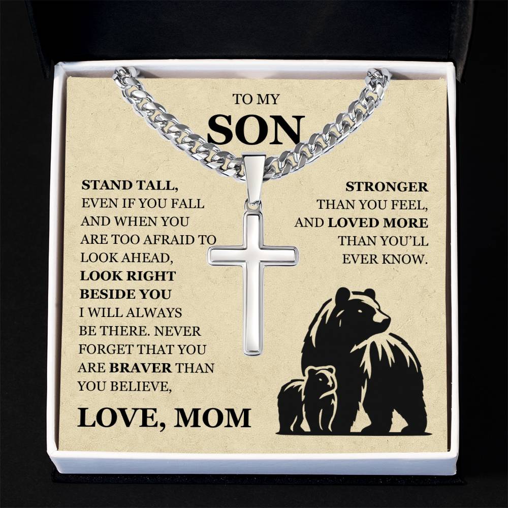 To My Son - Artisan Cross with Cuban Link Chain