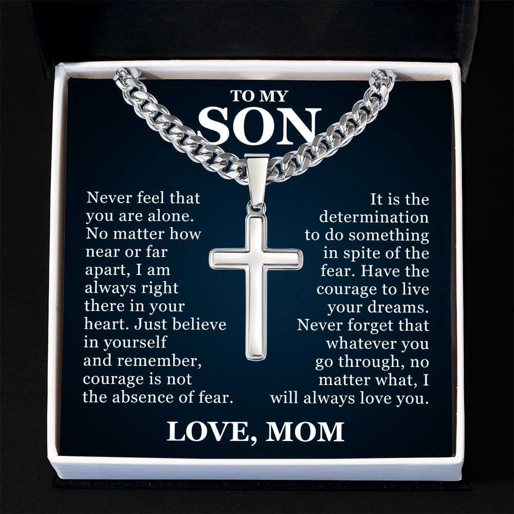 Artisan Cross with Cuban Link Chain - To My Son "I Will Always Love You"