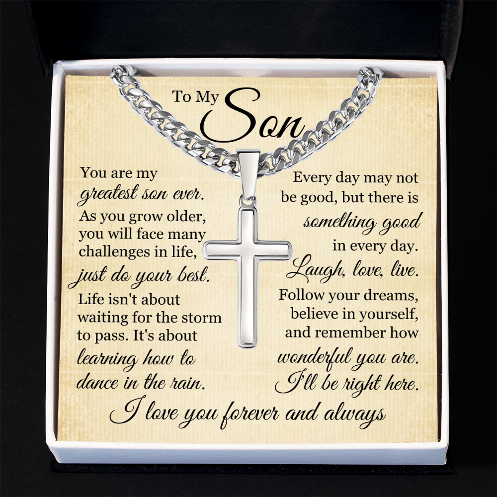 Cross Cuban Link Chain - To My Son "Just Do Your Best"