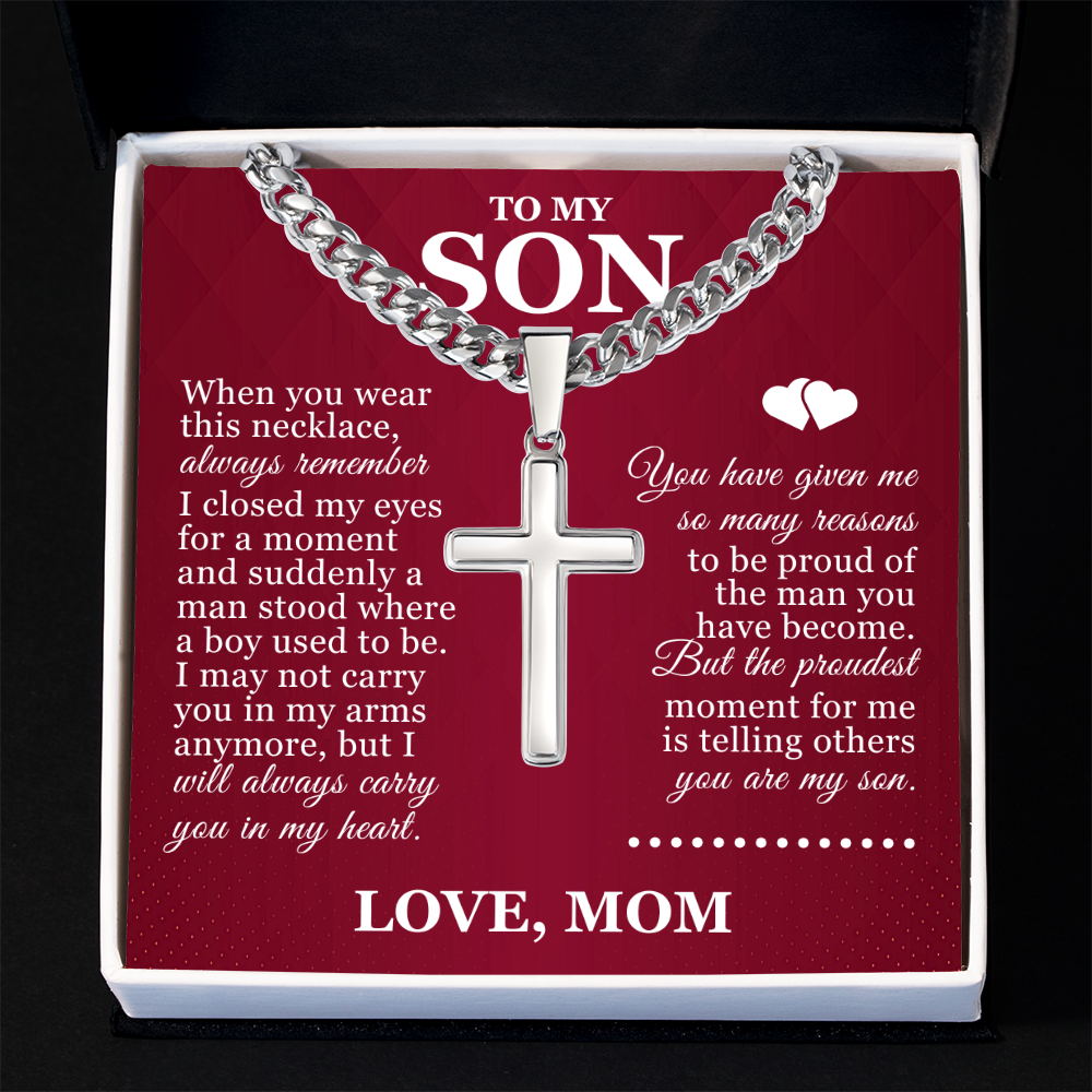 Artisan Cross with Cuban Link Chain - To My Son "Always Remember"