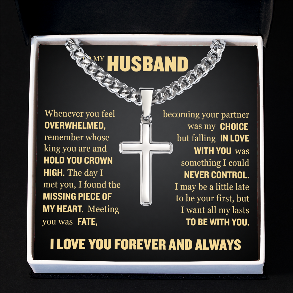 Cross Cuban Link Chain - To My Husband "I Found The Missing Piece of My Heart"