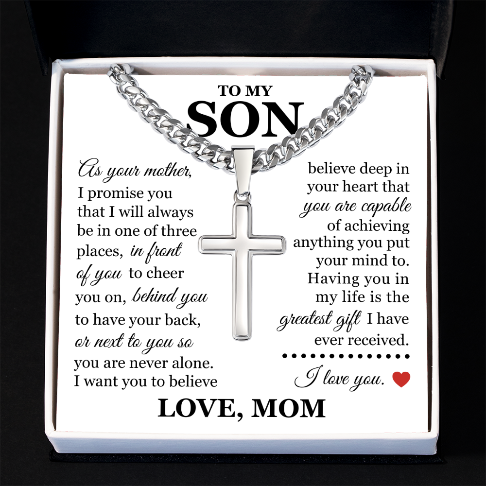 Artisan Cross with Cuban Link Chain - To My Son "You Are Never Alone"
