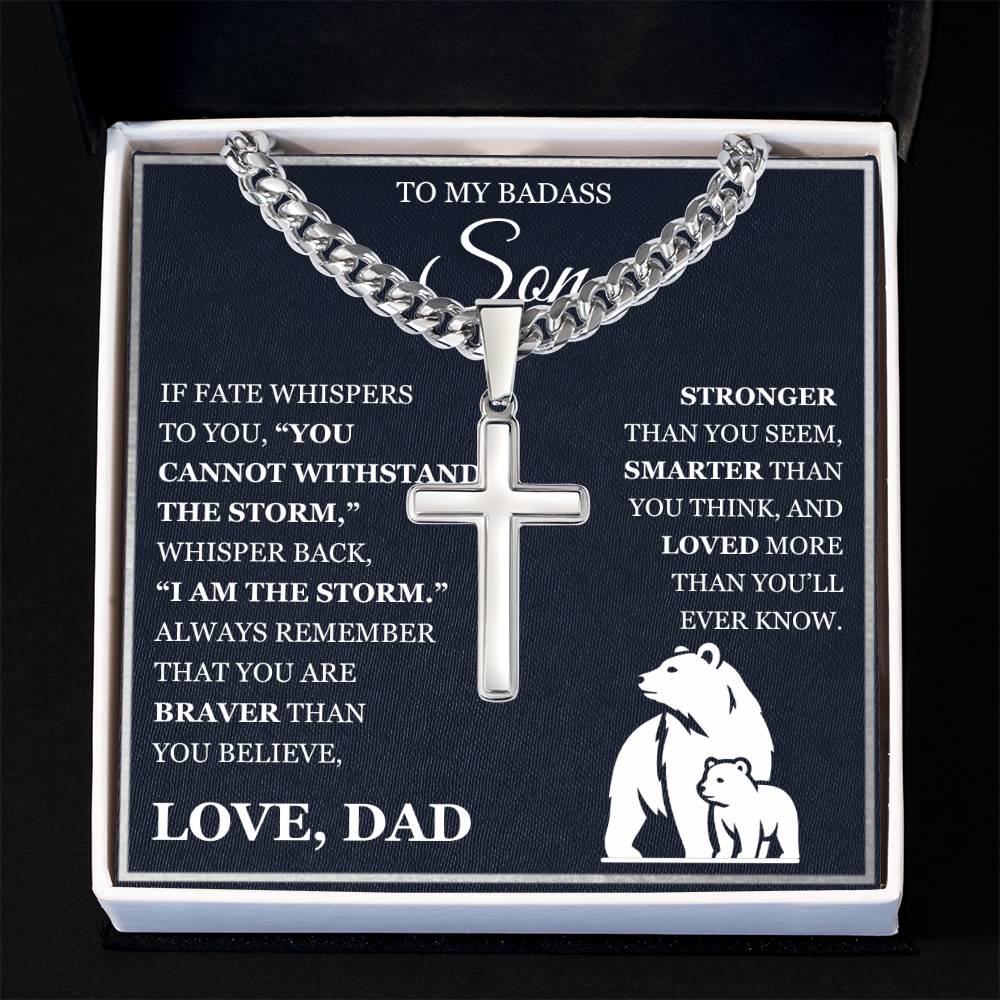 To My Son - Artisan Cross with Cuban Link Chain