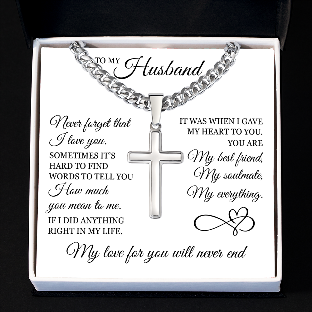 Cross Cuban Link Chain - To My Husband "My Love For You Will Never End"