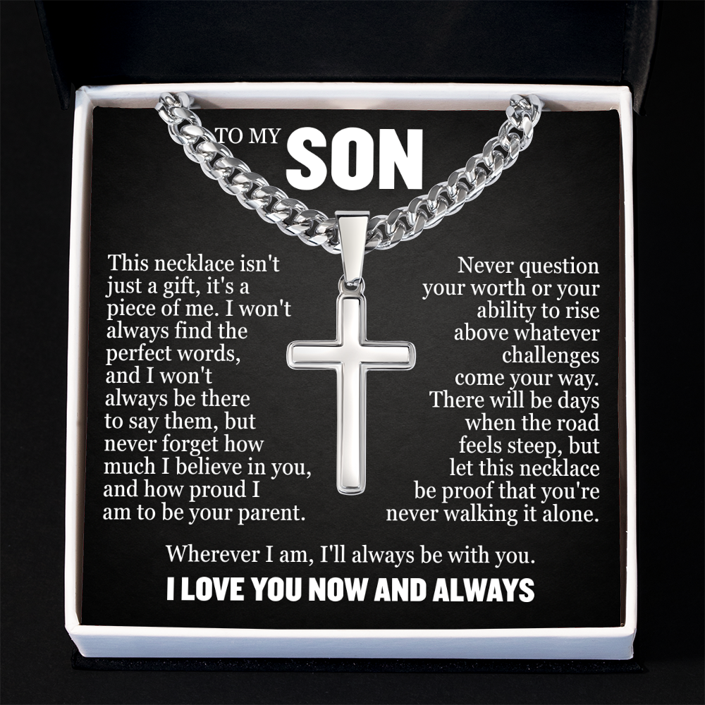 Cross Cuban Link Chain - To My Son "Never Question Your Worth"