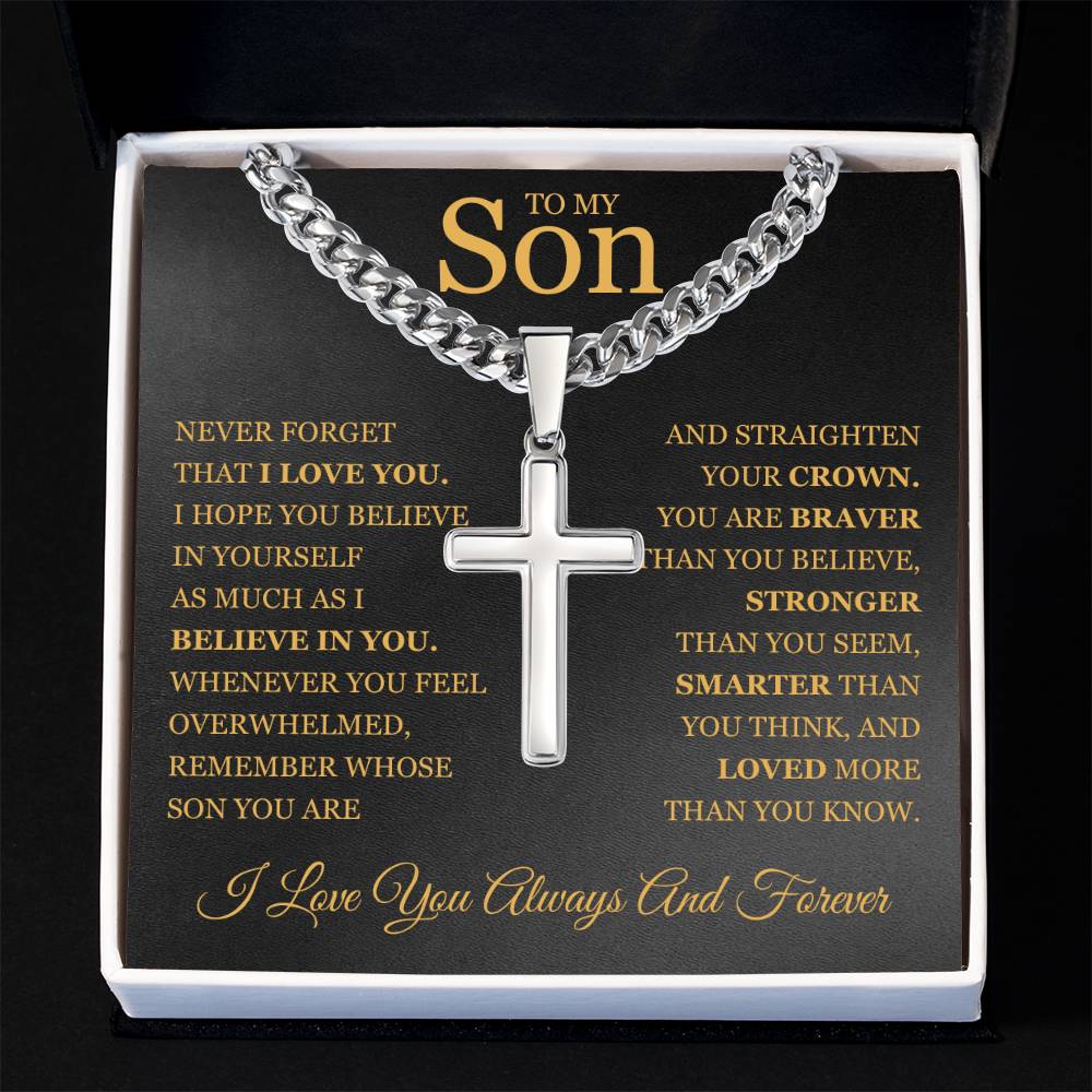To My Son - Artisan Cross with Cuban Link Chain