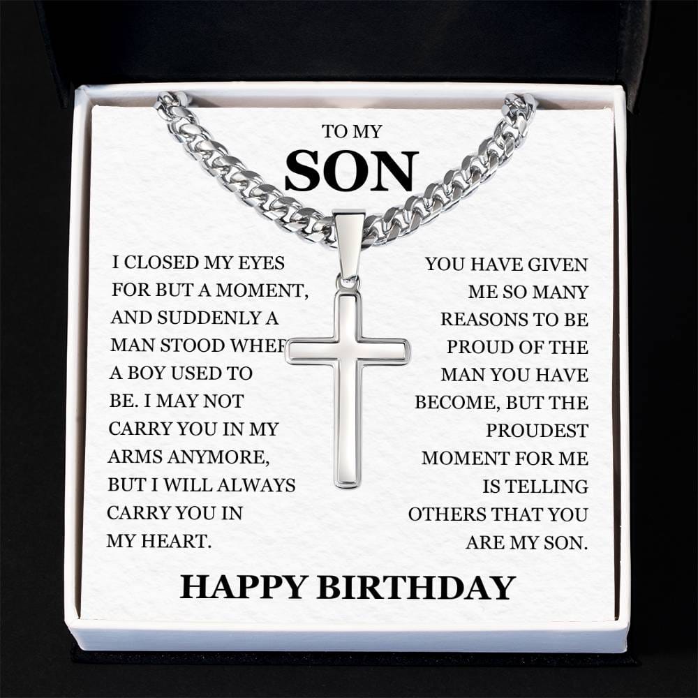 To My Son - Artisan Cross with Cuban Link Chain