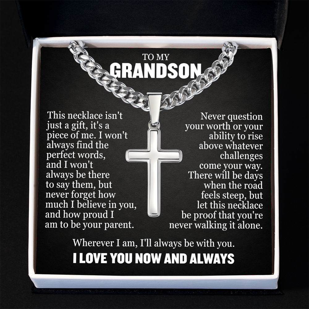 Cross Cuban Link Chain - To My Grandson "I'll Always Be With You"