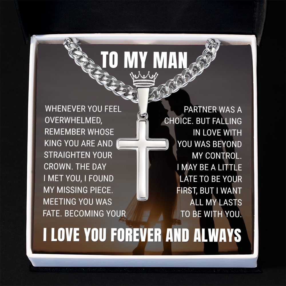 Cross Cuban Link Chain - To My Husband "Meeting You Was Fate"