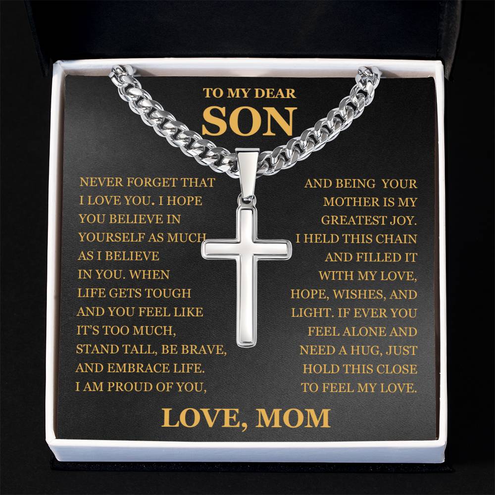 To My Son - Artisan Cross with Cuban Link Chain