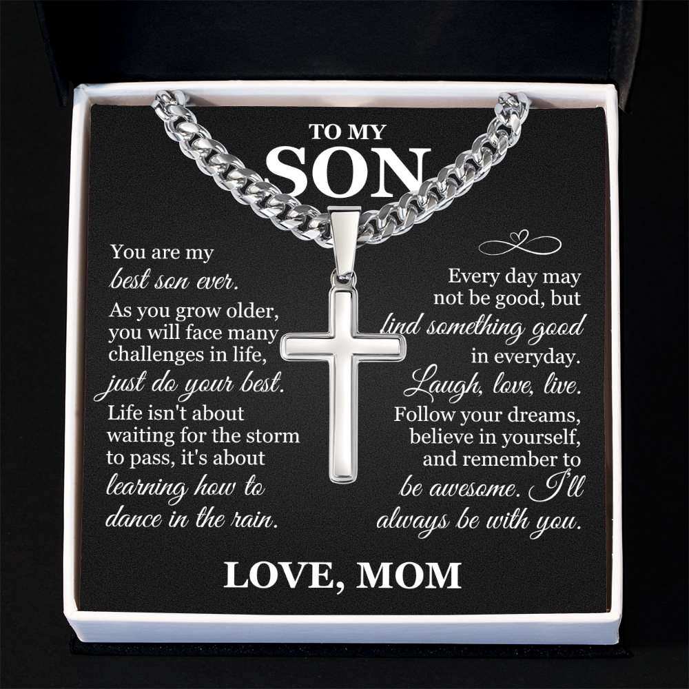 Artisan Cross with Cuban Link Chain - To My Son "Just Do Your Best"