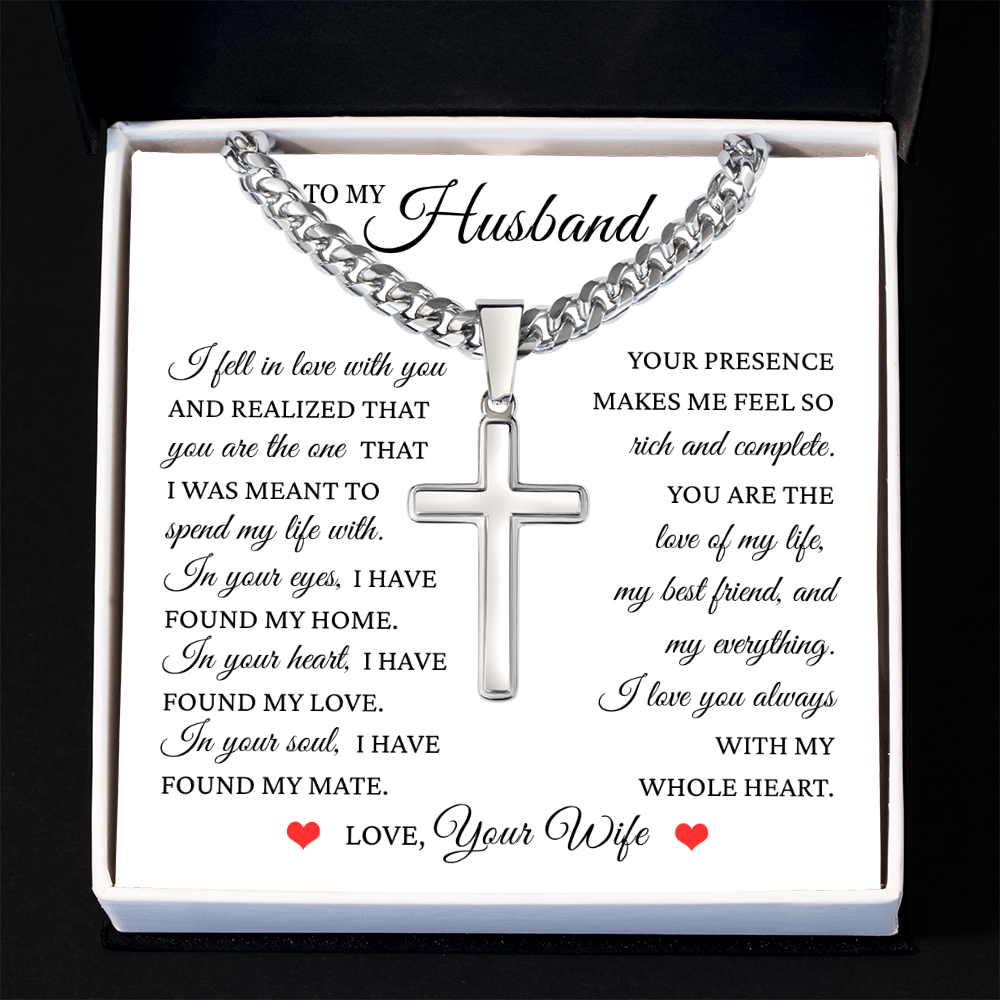 Cross Cuban Link Chain - To My Husband "I Have Found My Home"