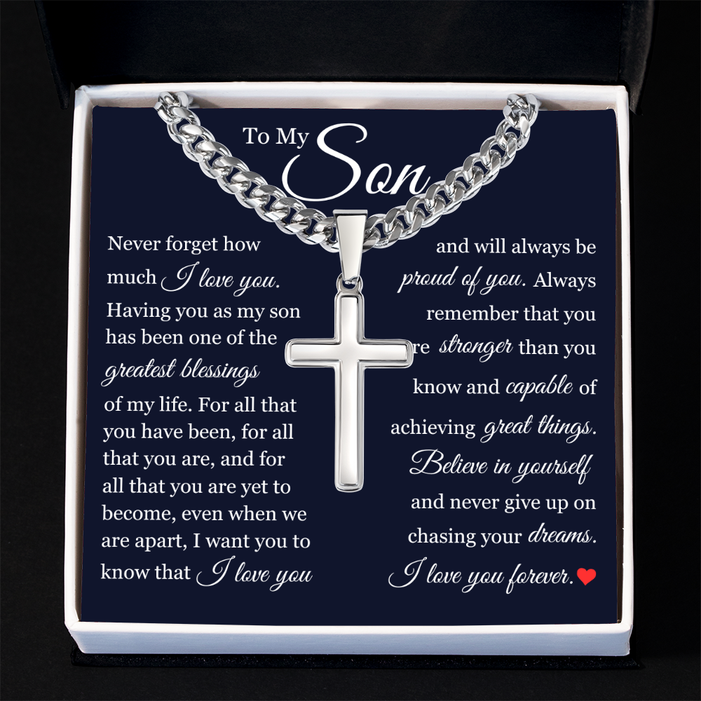Cross Cuban Link Chain - To My Son "Believe In Yourself"