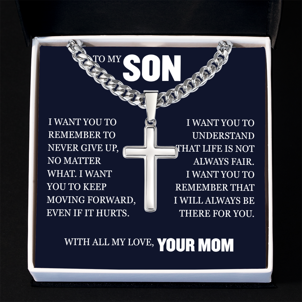 Cross Cuban Link Chain - To My Son "I Will Always Be There For You"