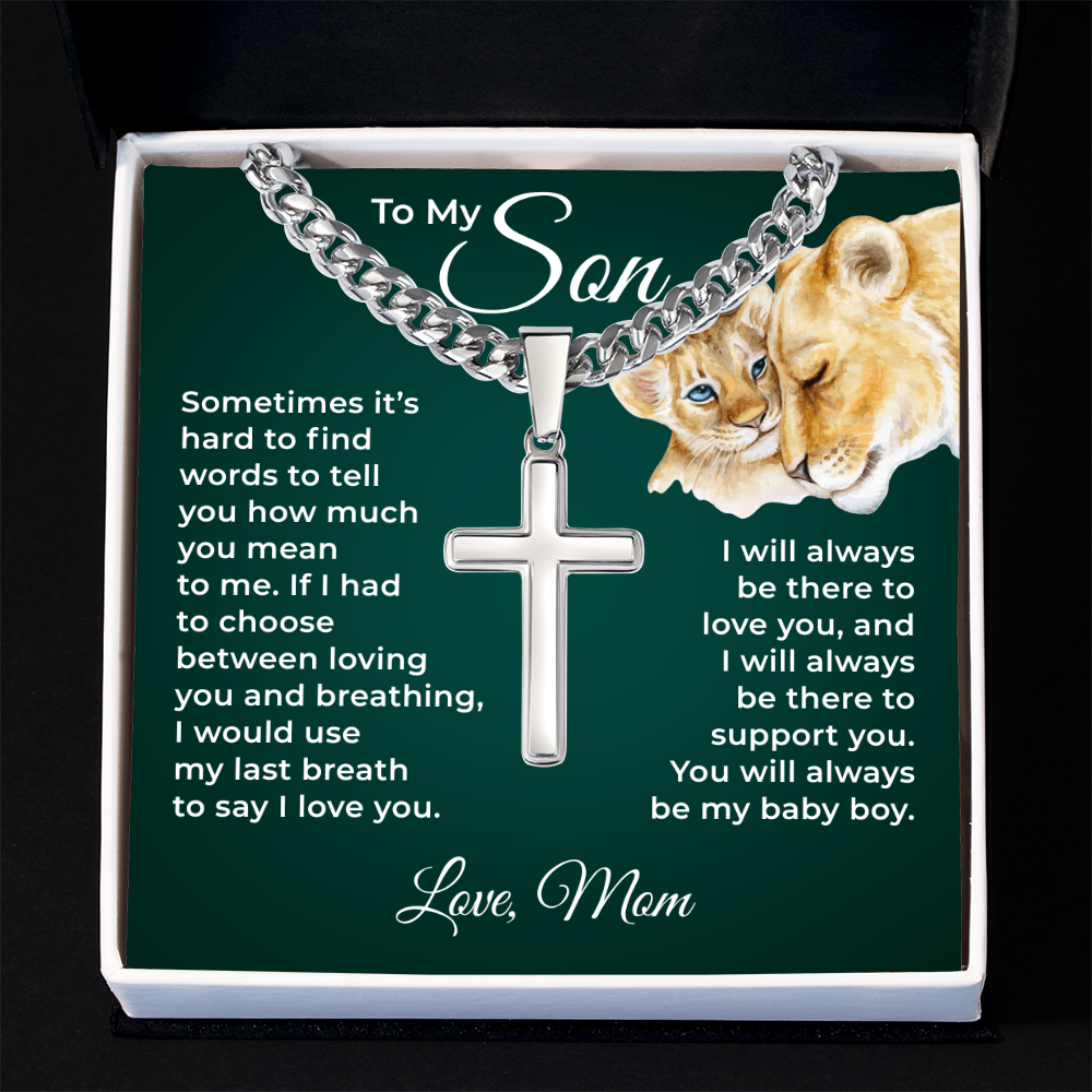 Cuban Chain with Cross Necklace - To My Son "I Love You"