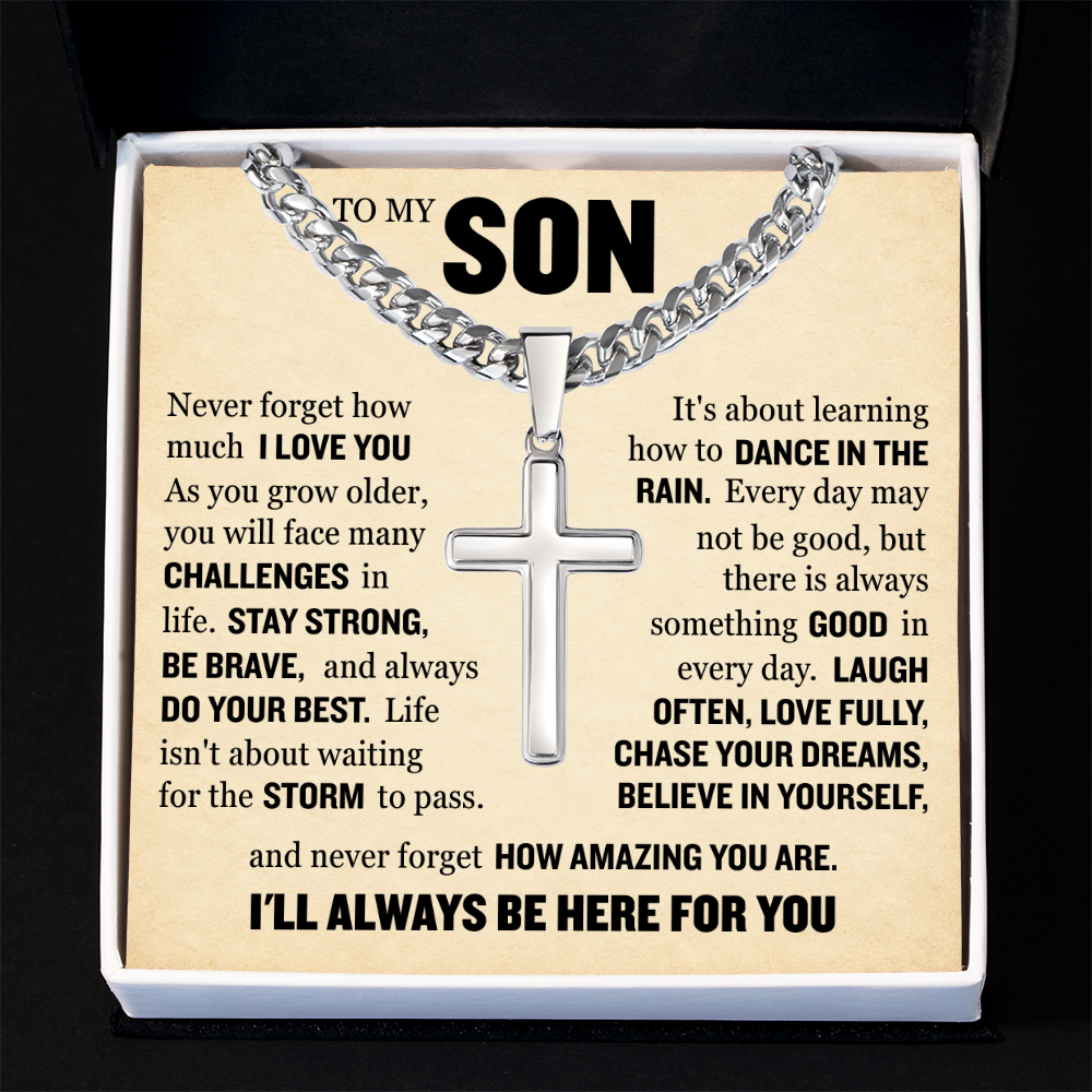 Cross Cuban Link Chain - To My Son "Never Forget How Amazing You Are"